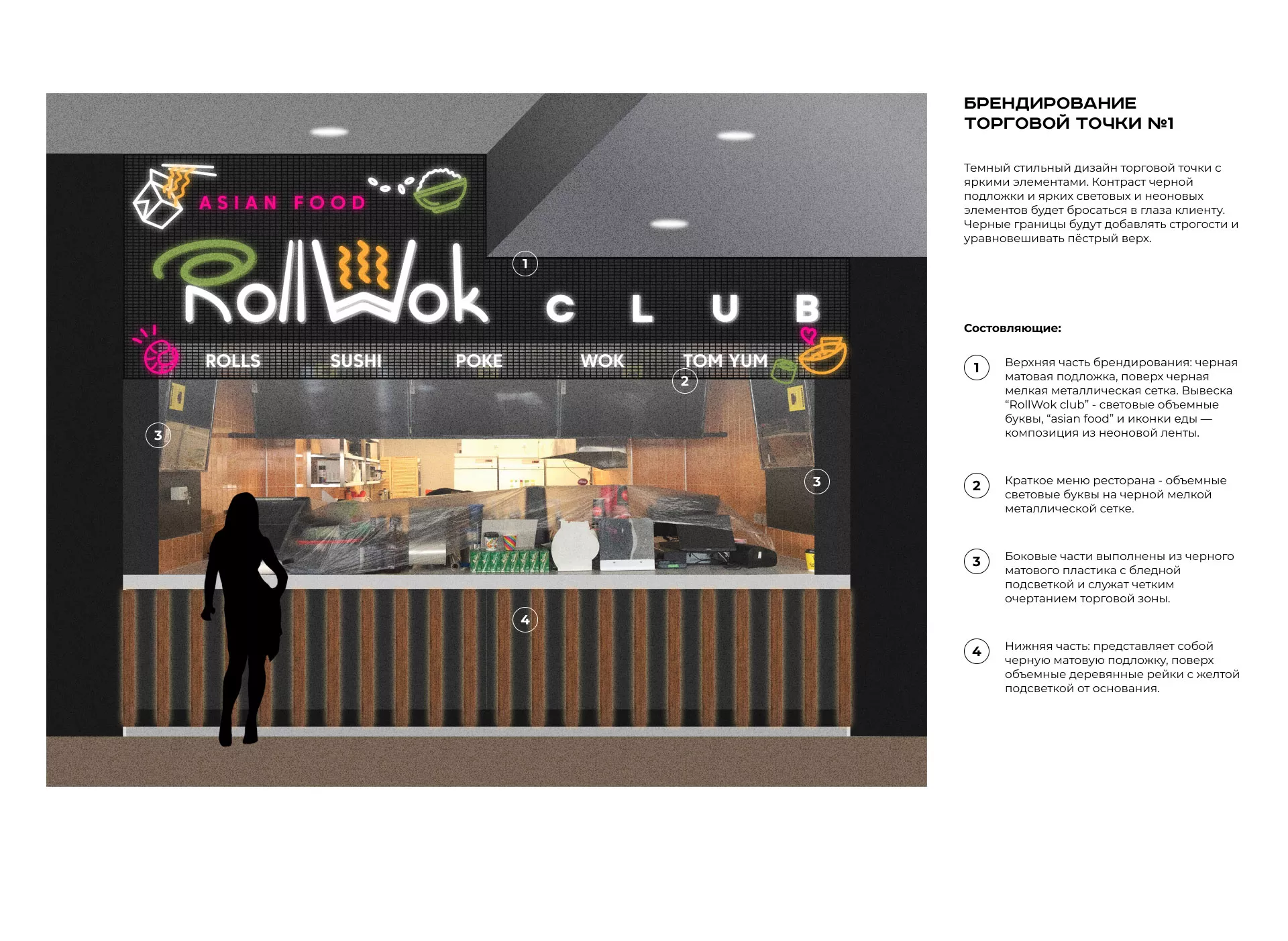 Брендирование торговых точек суши-бара «Roll Wok Club» в Вилючинске