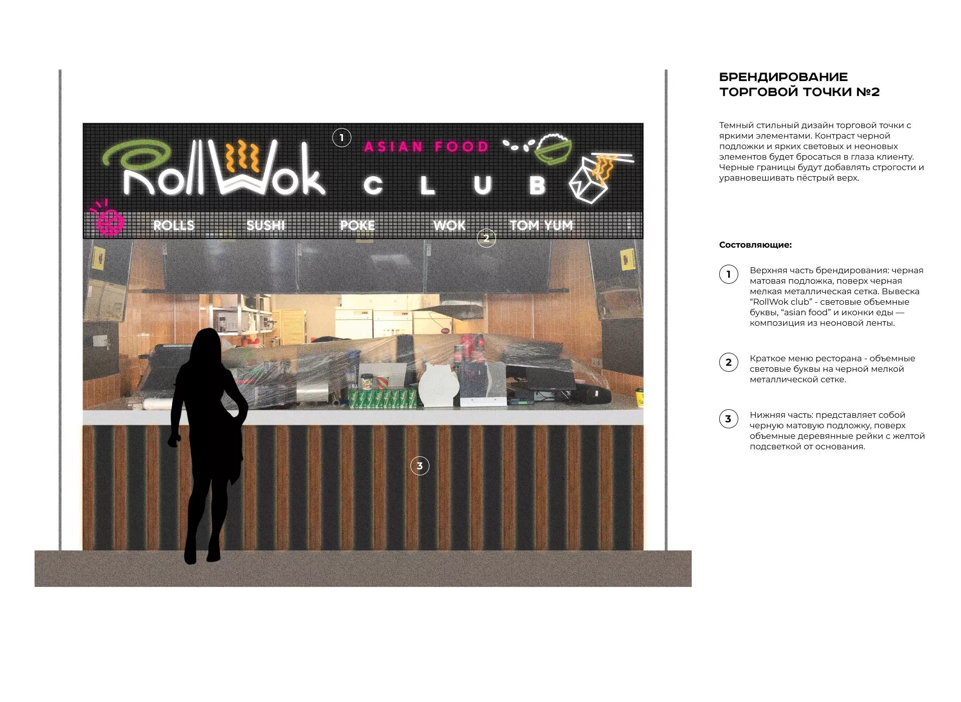 Брендирование торговых точек суши-бара «Roll Wok Club» в Вилючинске