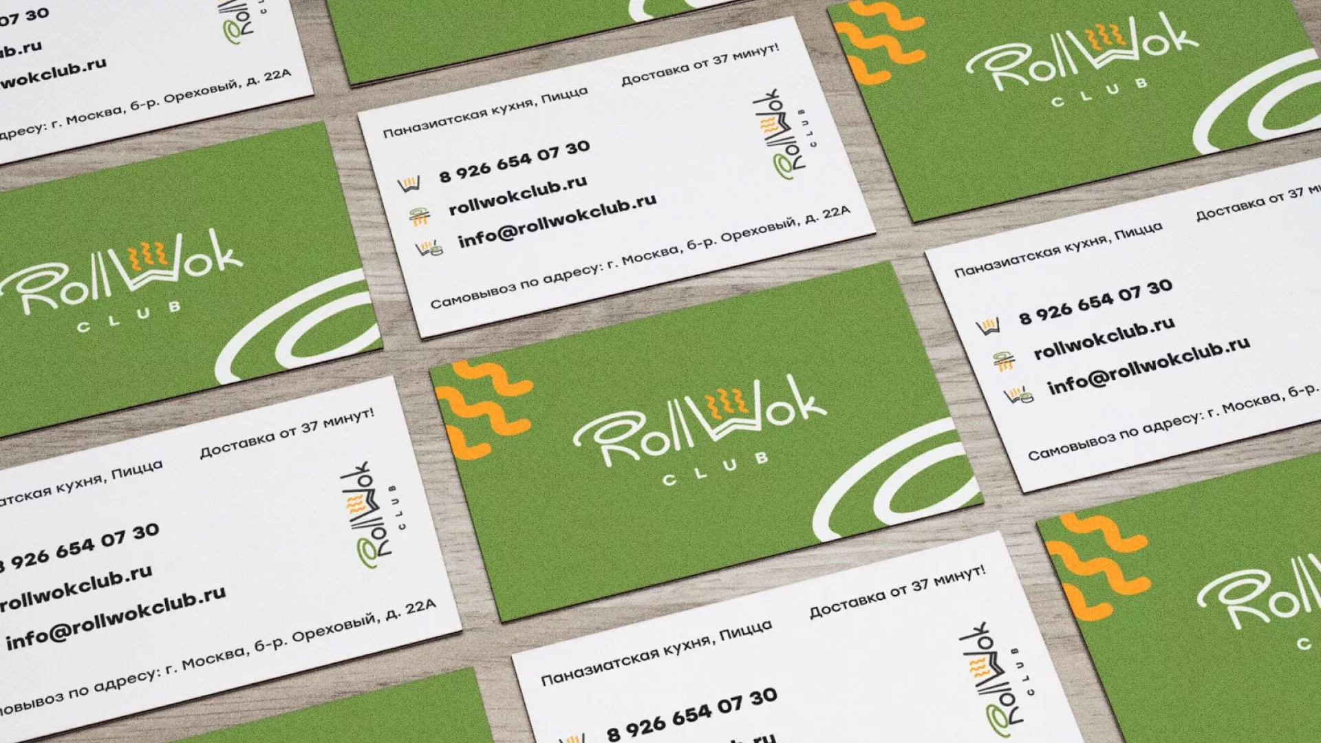 Разработка дизайна визиток суши-бара «Roll Wok Club» в Вилючинске